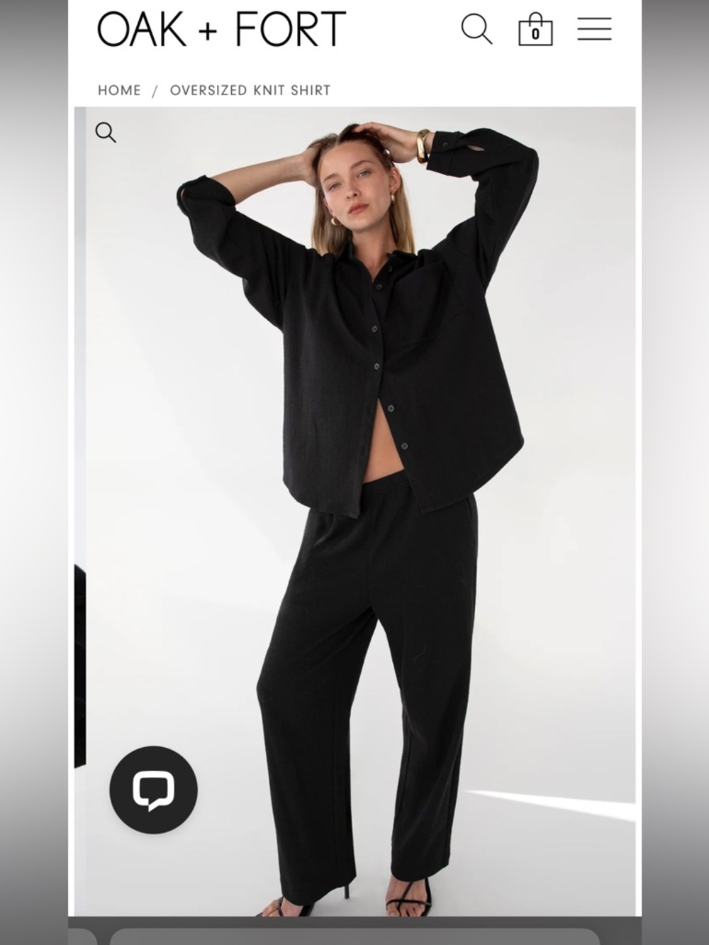 OAK + FORT Black Oversized Knit Shirt and Elastic Waist Pants Matching Set